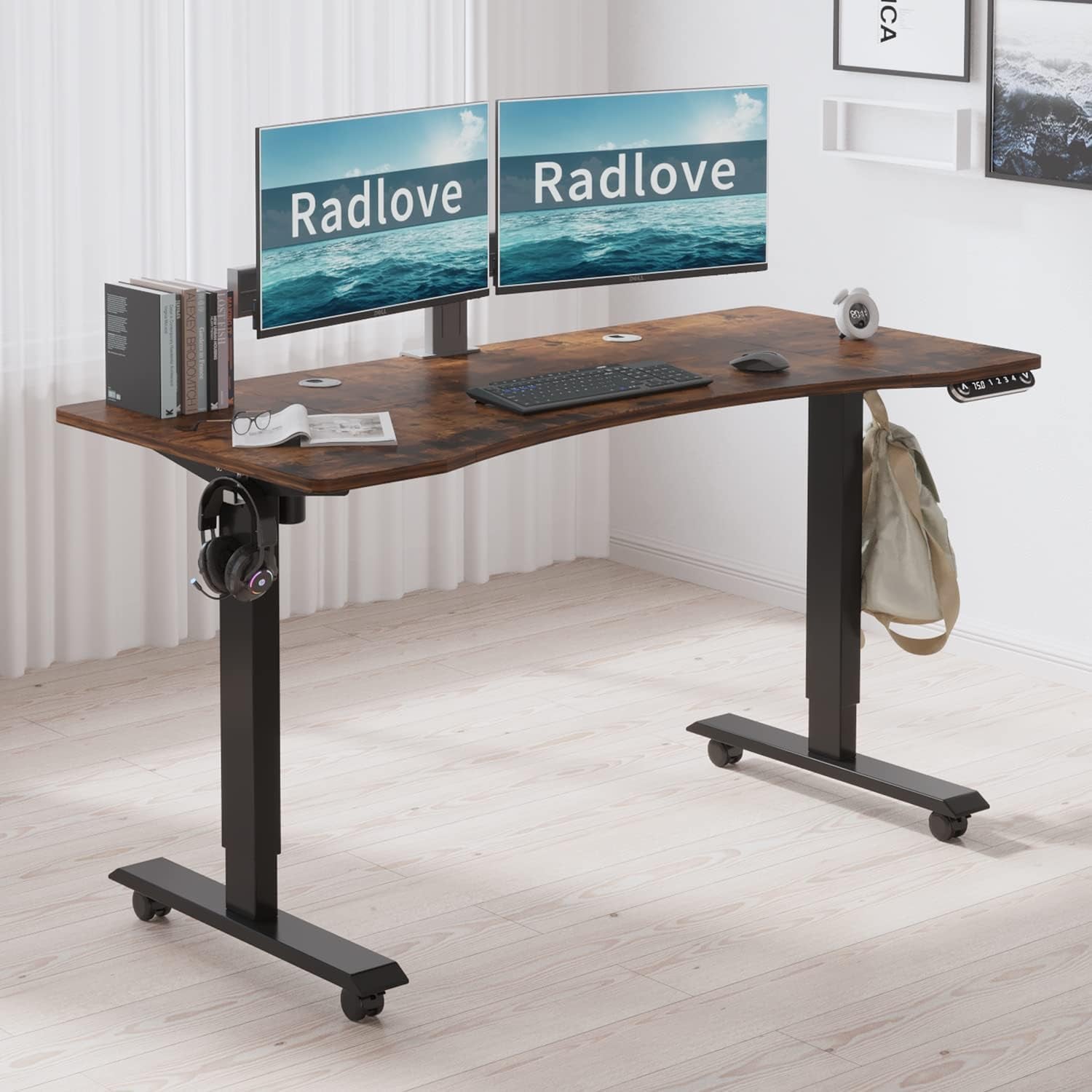 Height Adjustable Electric Standing Desk with Splice Board and Under Desk Storage for Home Office