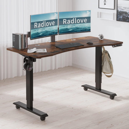 Height Adjustable Electric Standing Desk with Splice Board and Under Desk Storage for Home Office