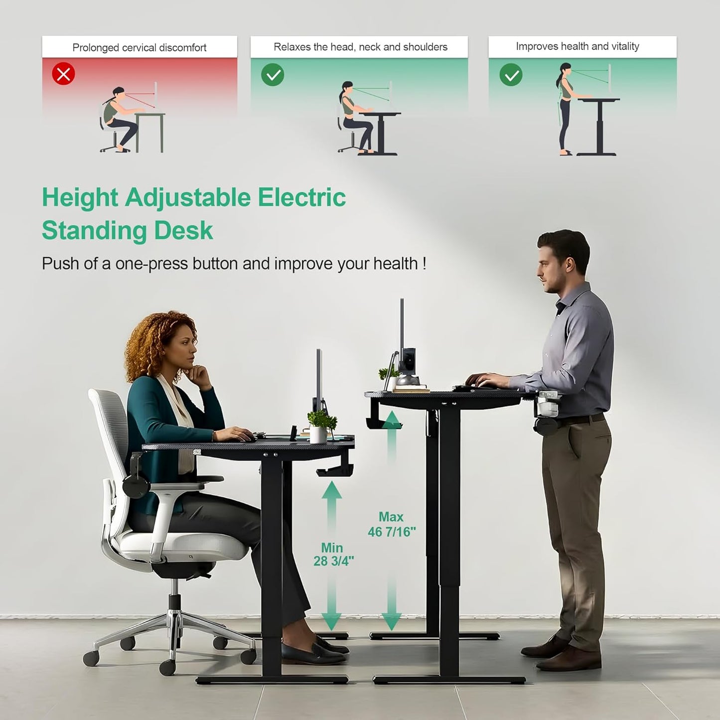 Dual Motor L-Shaped Electric Height Adjustable Standing Desk, 63”, with Memory Presets, Child Lock, Sit-Stand Reminder, Carbon Fiber Surface, Cable Management, and Cup Holder