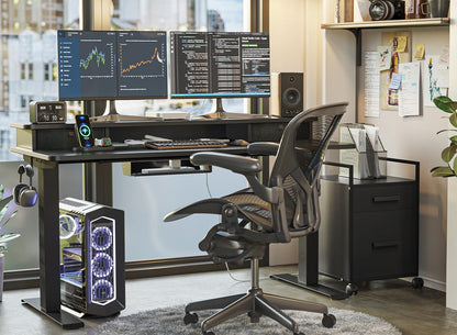 Height Adjustable Electric Standing Desk - 40" x 24" with Double Drawer, Home Office Workstation, Black Finish, Includes 4 Adjustable Feet and 2 Hooks