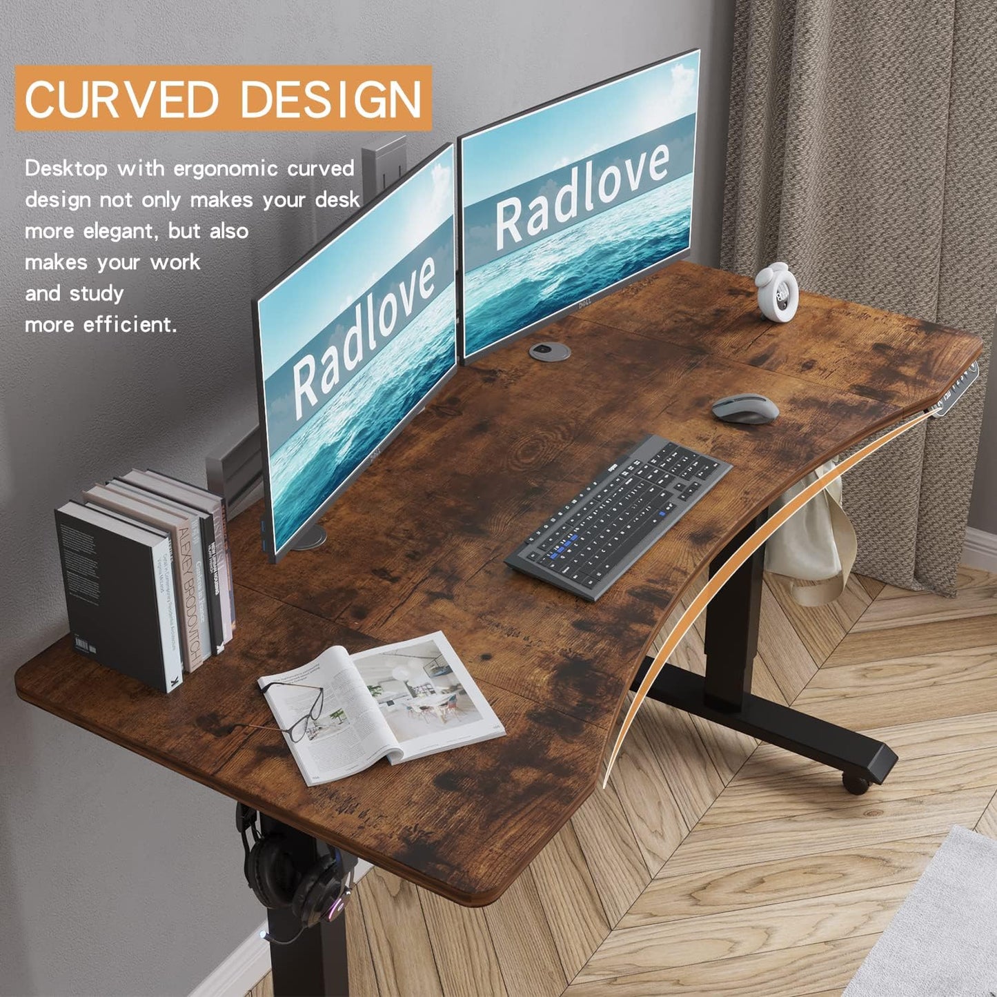 Height Adjustable Electric Standing Desk with Splice Board and Under Desk Storage for Home Office
