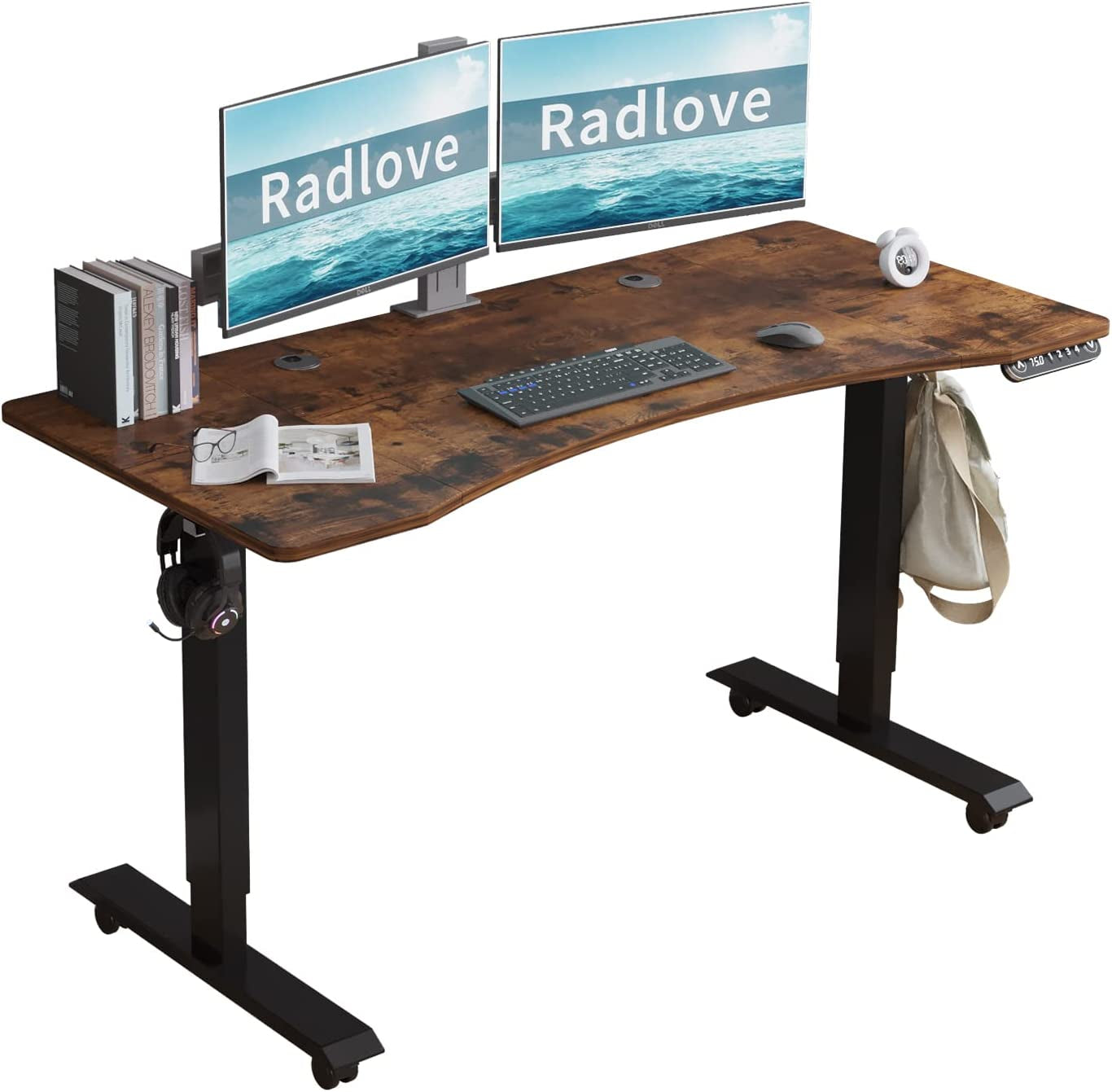 Height Adjustable Electric Standing Desk with Splice Board and Under Desk Storage for Home Office