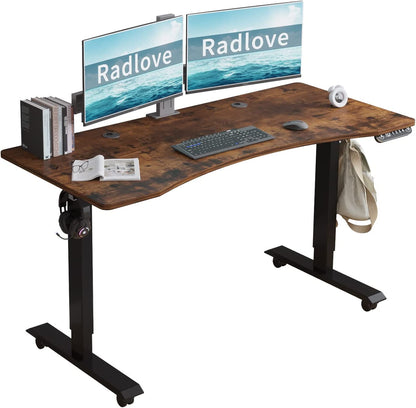 Height Adjustable Electric Standing Desk with Splice Board and Under Desk Storage for Home Office