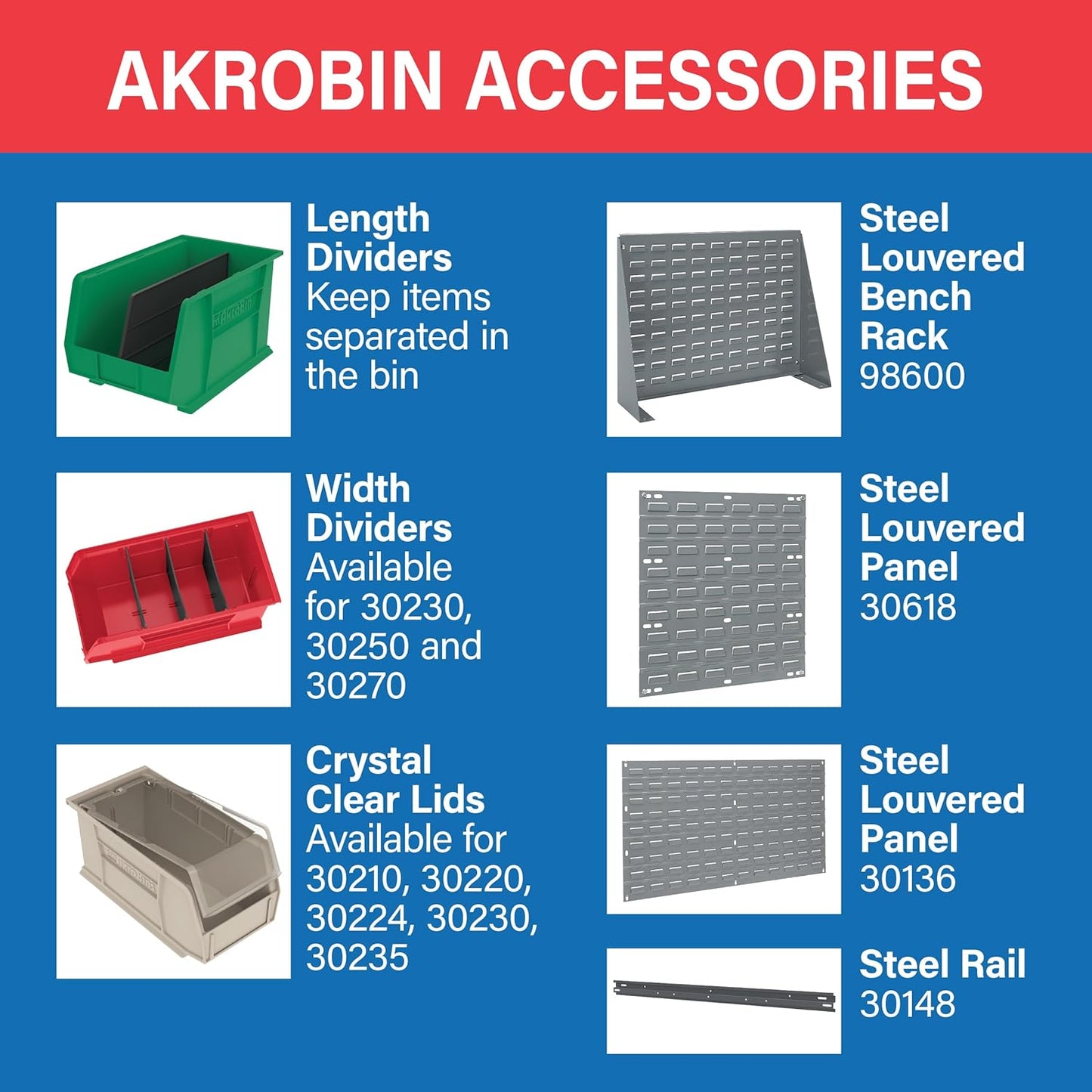 30220 Akrobins Plastic Storage Bins, Space-Saving Stackable Bins for Garage, Pantry, Craft Organization, 7" X 4" X 3", Red, 24-Pack