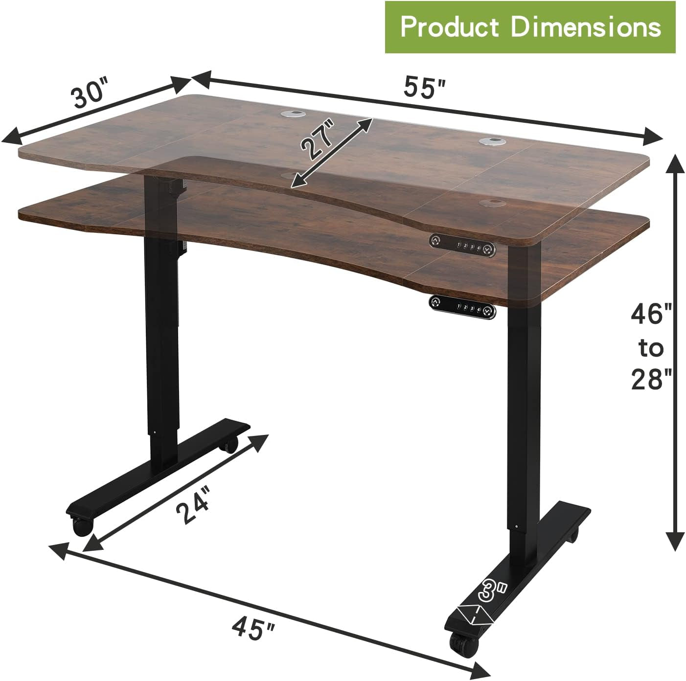 Height Adjustable Electric Standing Desk with Splice Board and Under Desk Storage for Home Office