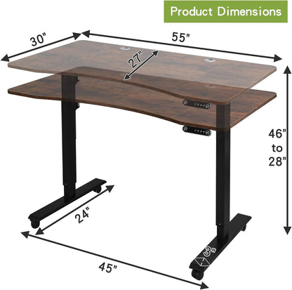 Height Adjustable Electric Standing Desk with Splice Board and Under Desk Storage for Home Office