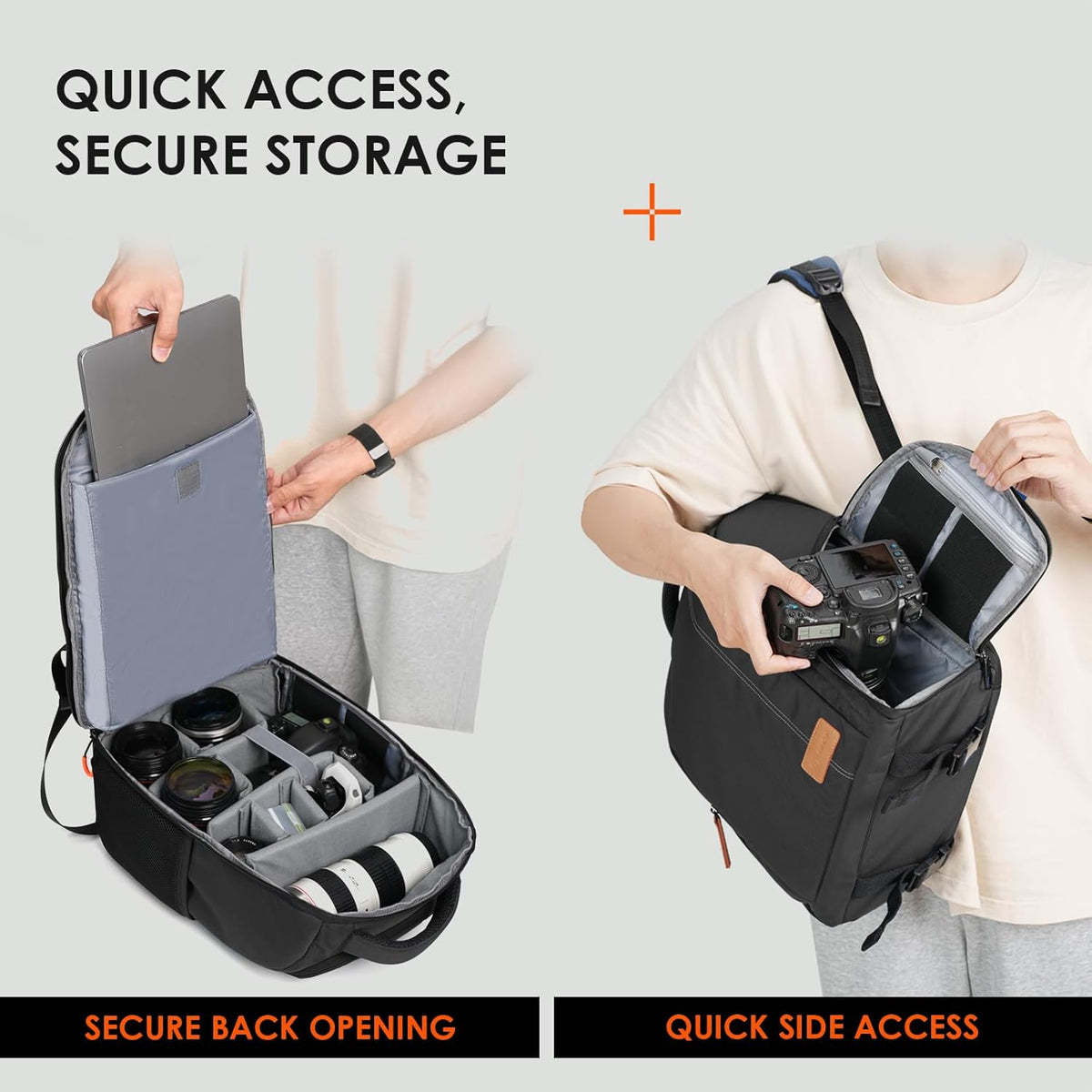 Camera Backpack for Photographers - Compact Camera Bag with 15 Inch Laptop Compartment - Side Access Quick Draw - Anti-Theft Hidden Pocket Tripod Holder Rain Cover - TB04 Black